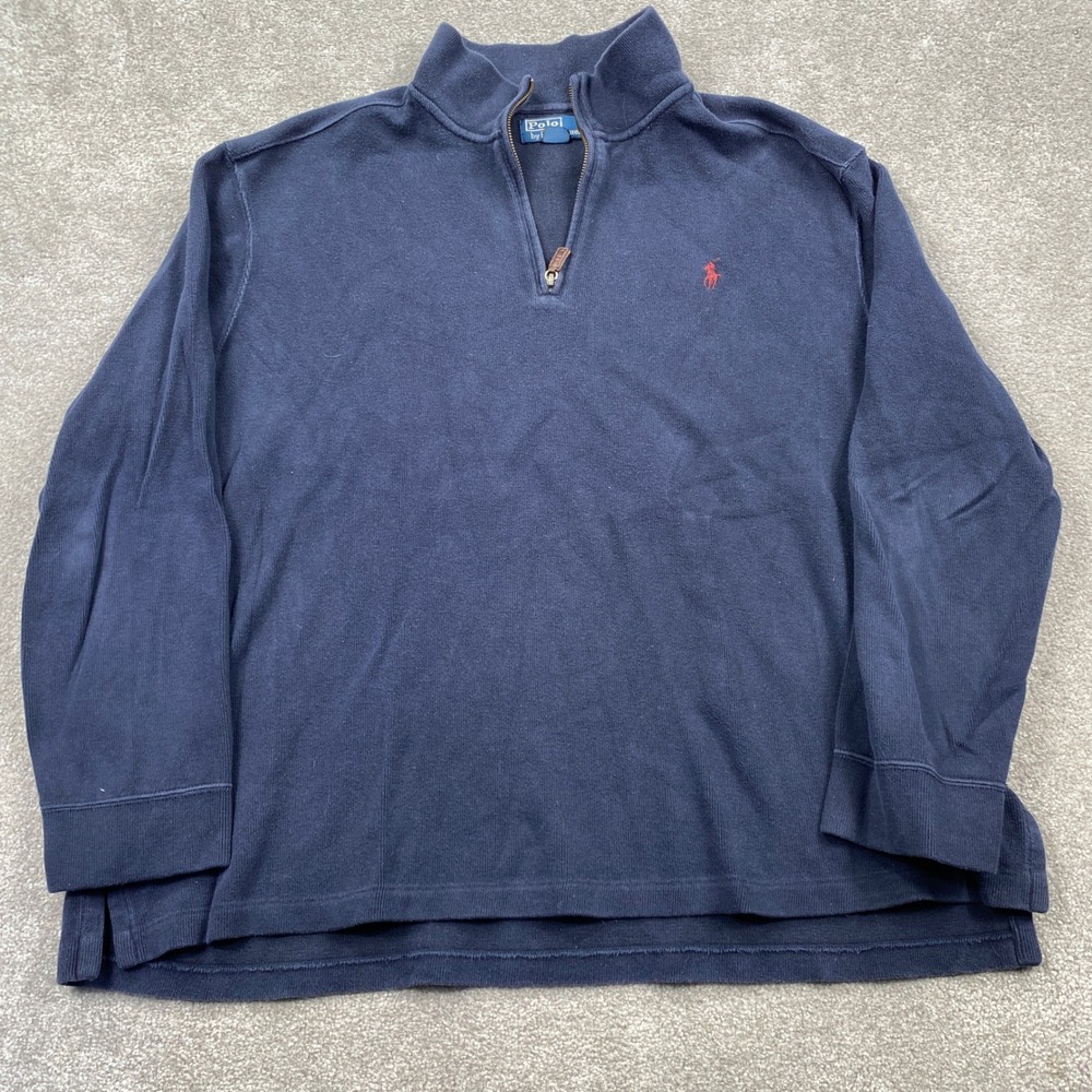 Polo Ralph Lauren Quarter Zip Sweater Mens XXL Navy Blue Cotton Pony Logo